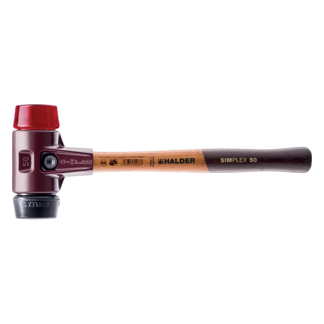 Halder Simplex 3026.040 – šetrné kladivo s gumovou a plastovou vložkou, Ø 40 mm, drevená násada, 640 g